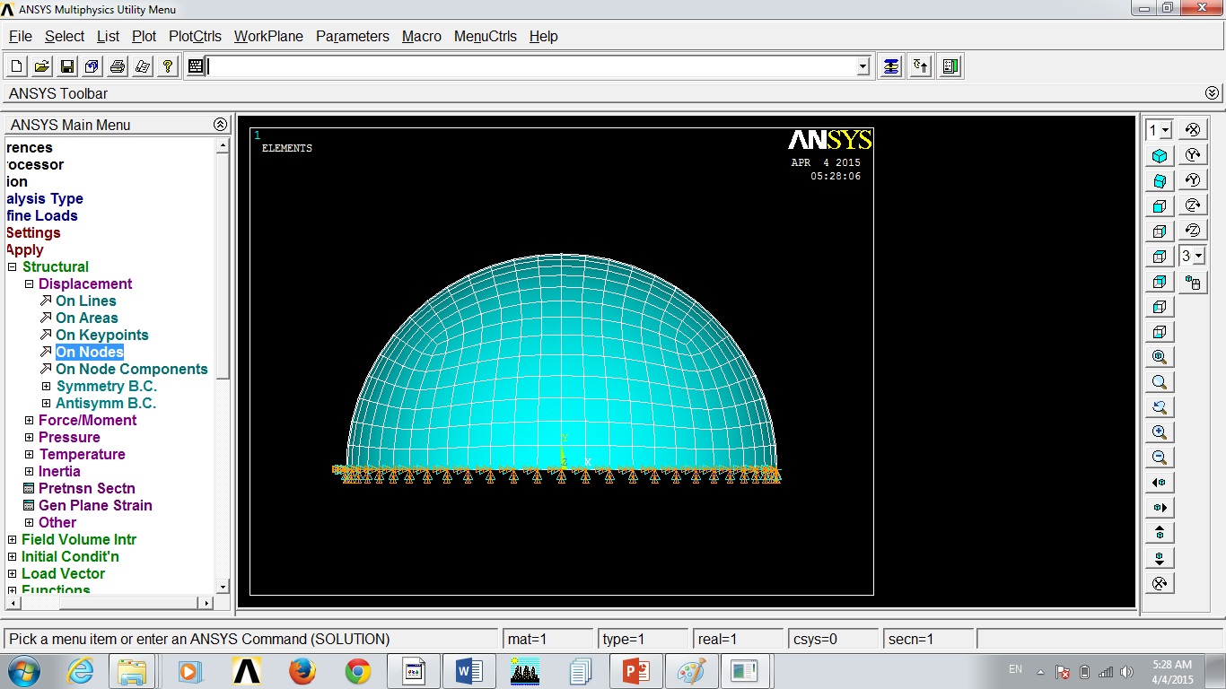 Hemispherical Dome Analysis in ANSYS APDL