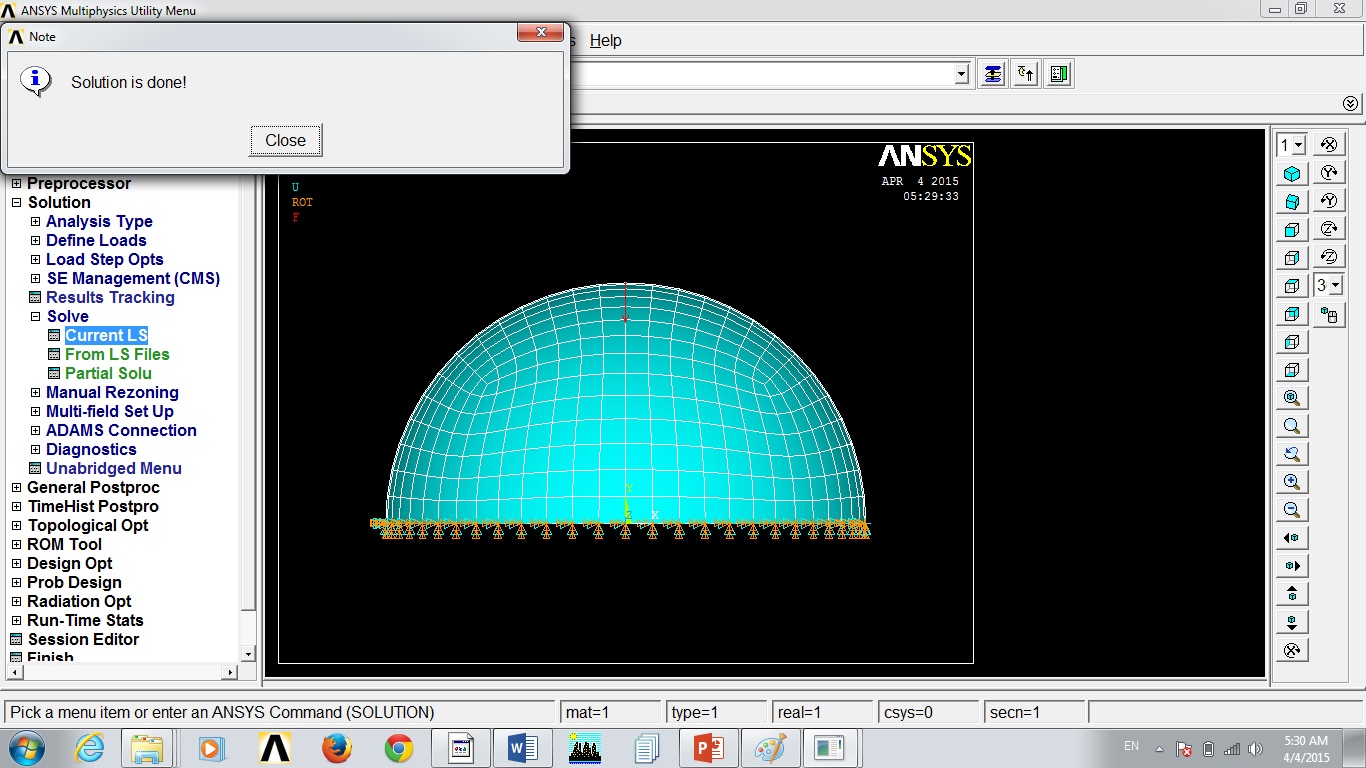 Hemispherical Dome Analysis in ANSYS APDL