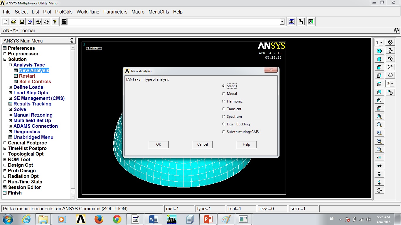 Hemispherical Dome Analysis in ANSYS APDL