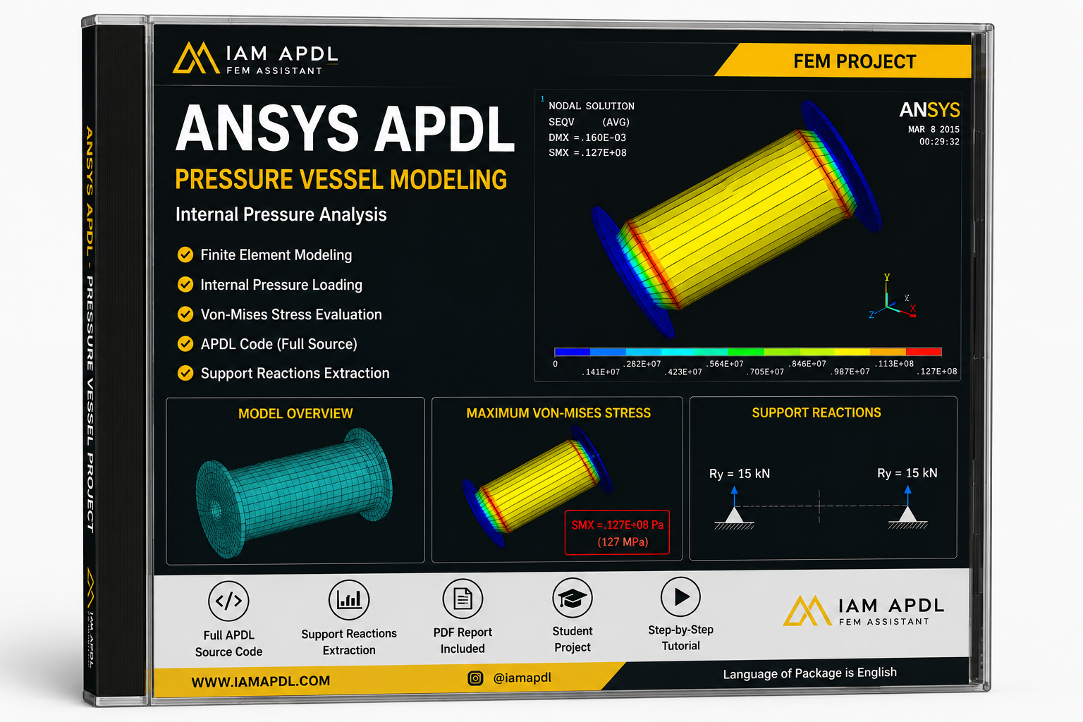Pressure Vessel Reinforcement in ANSYS APDL | Internal Pressure Analysis with Longitudinal & Ring Stiffeners